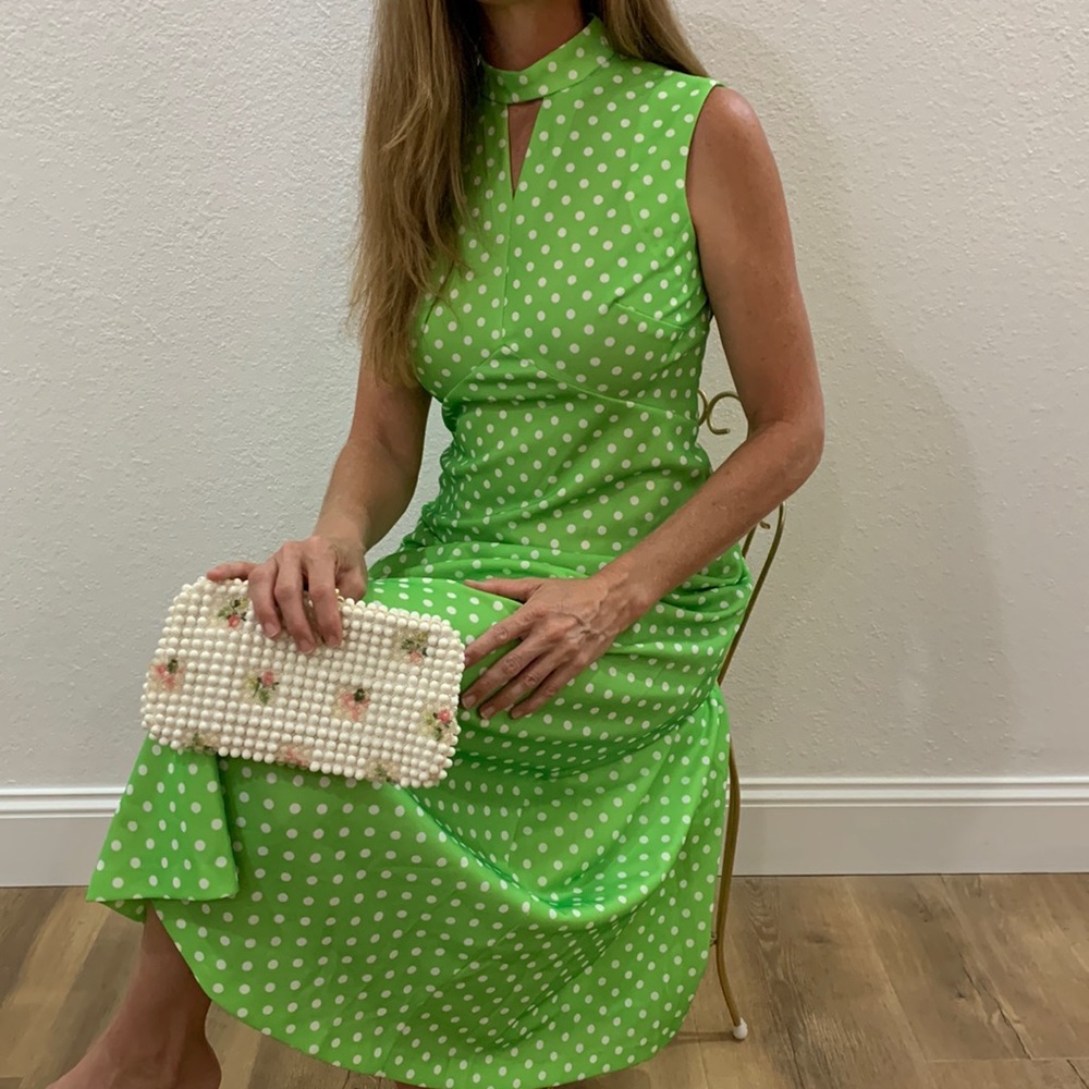 Vintage lime green polka dot long dress